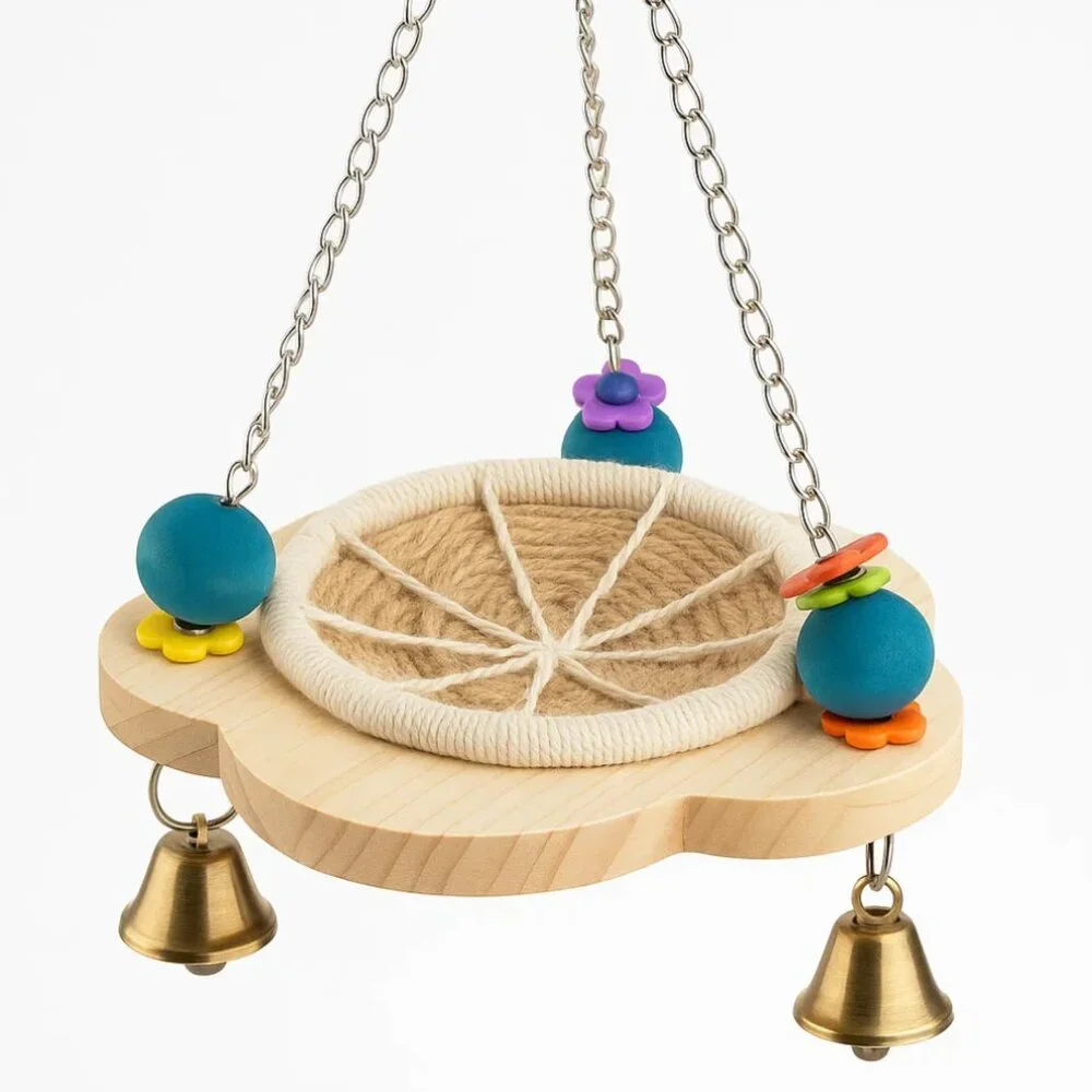 Blossom Bell Nest Swing – Hanging Bird Toy with Woven Rope Perch